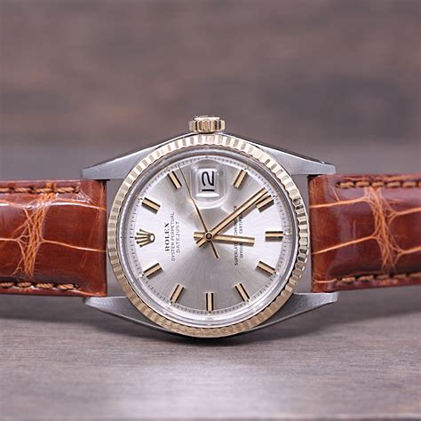 rolex datejust gold leather|Rolex Datejust with leather strap.